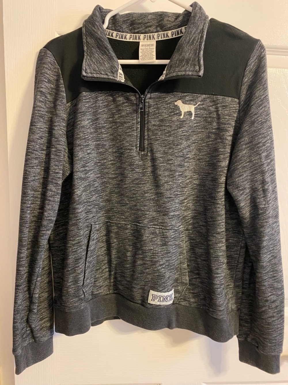 PINK Victoria's Secret Heather Charcoal Gray Quarter-Zip Pullover